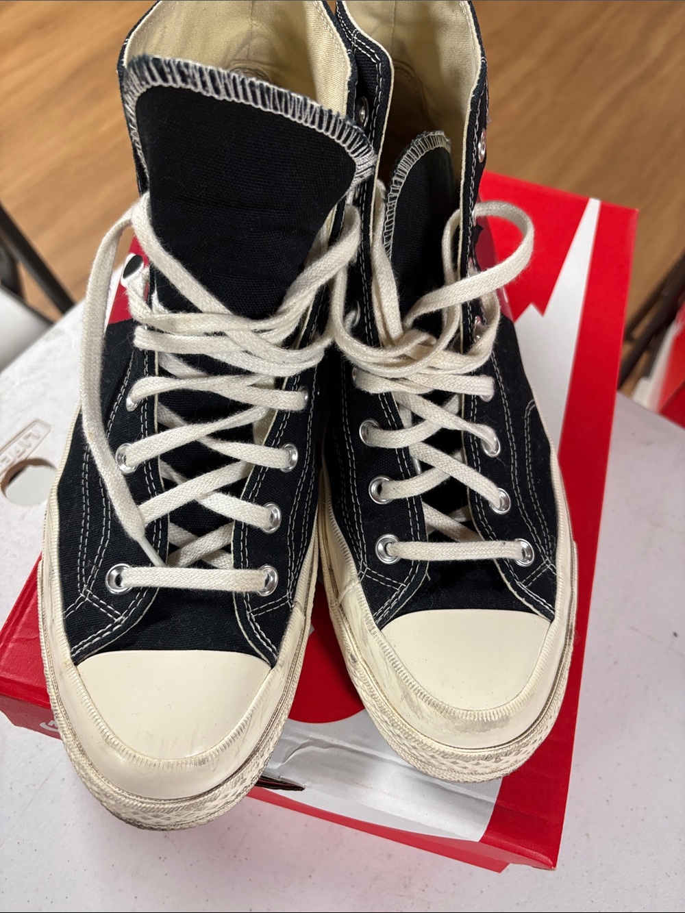 Converse Red and Cream High-Top Sneaker with Heart Logo - Picture 7 of 7